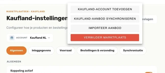 Het menu Opties van de Kaufland instellingen