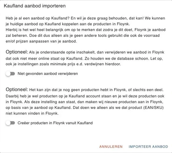 Het venster om aanbod uit Kaufland te importeren