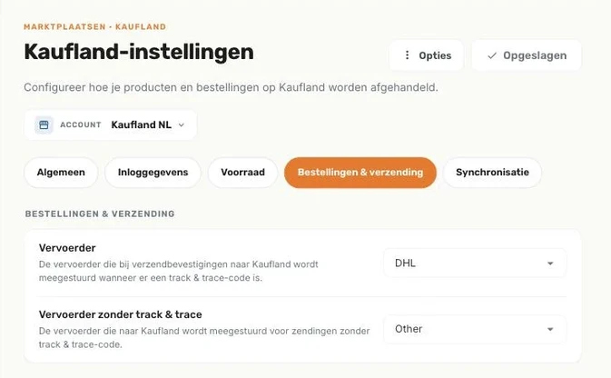 Het subtabblad Bestellingen & verzending