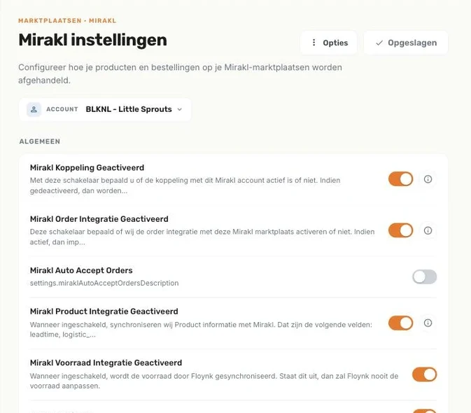 De Mirakl instellingen