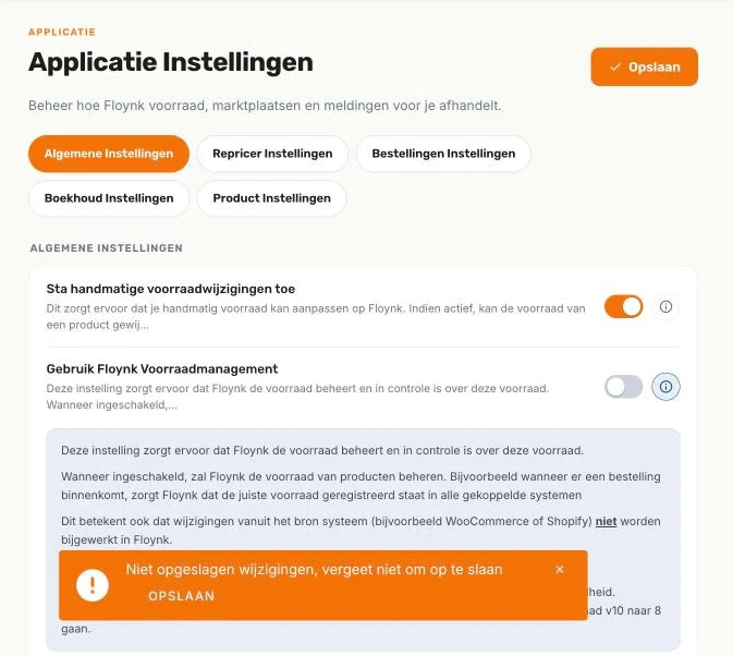 De kop met de knop Opslaan na een wijziging