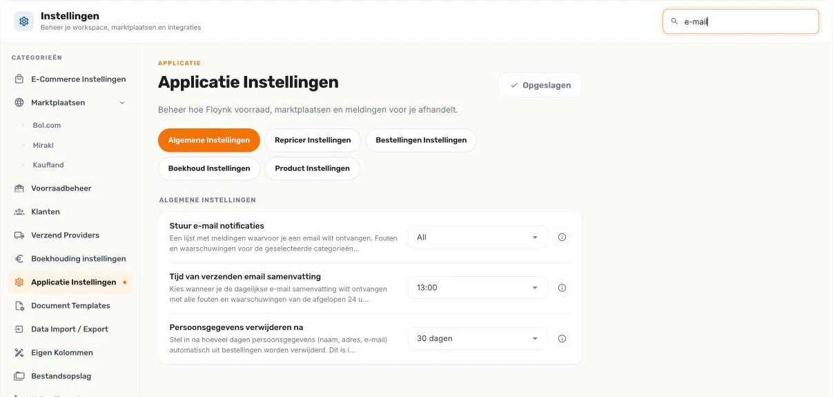Zoekresultaten voor "email" in Applicatie Instellingen