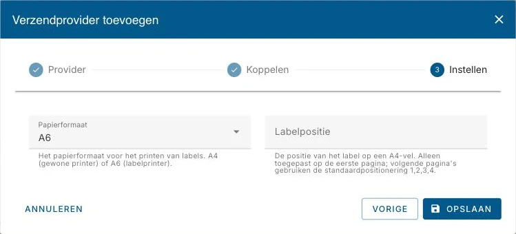 Papierformaat en labelpositie