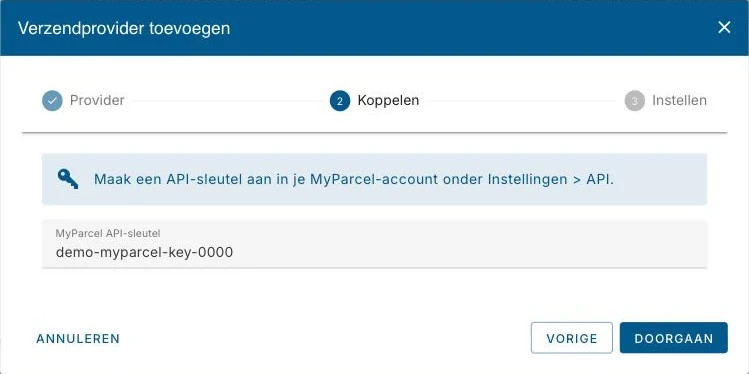De MyParcel API-sleutel invullen